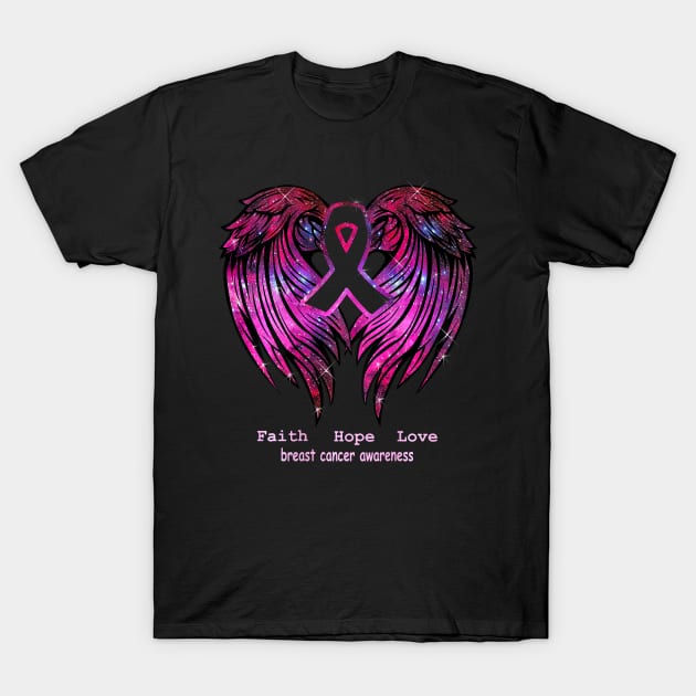 Breast Cancer Faith Hope Love Wings T-Shirt by AliZaidzjzx